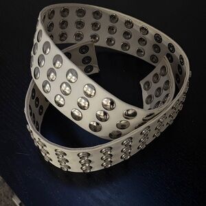 White Studded leather belt